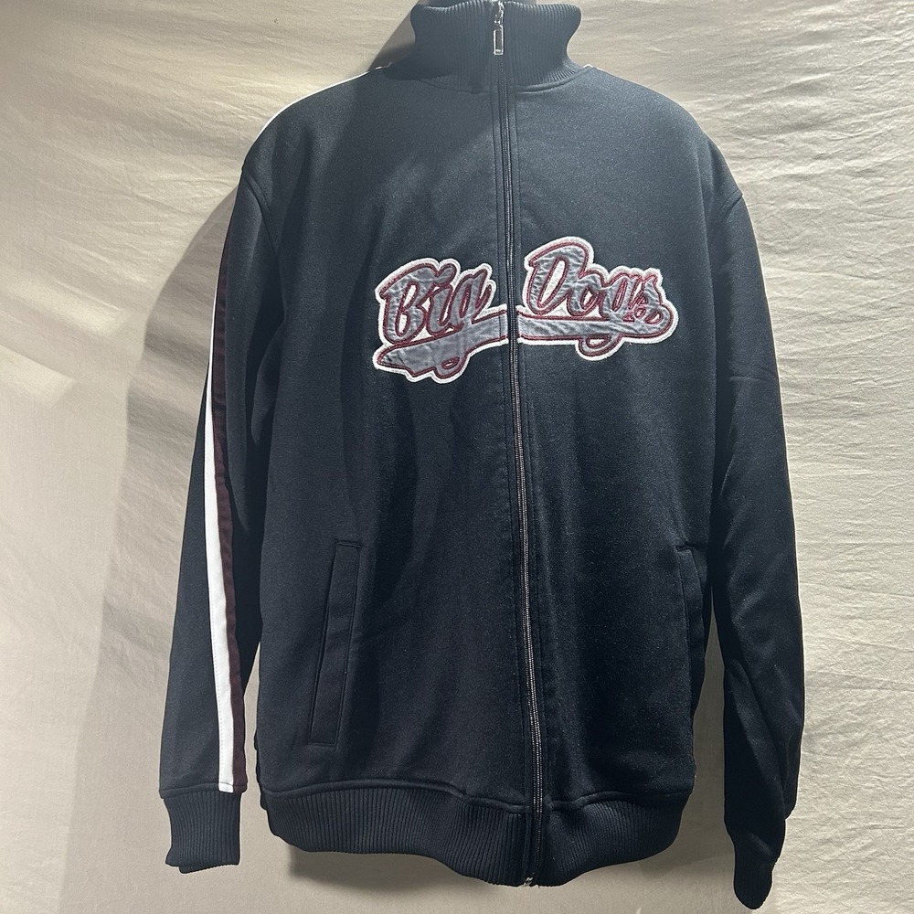 Vintage Big Dogs Track Jacket Men's XL Black Full Zip Baseball Script Sweatshirt